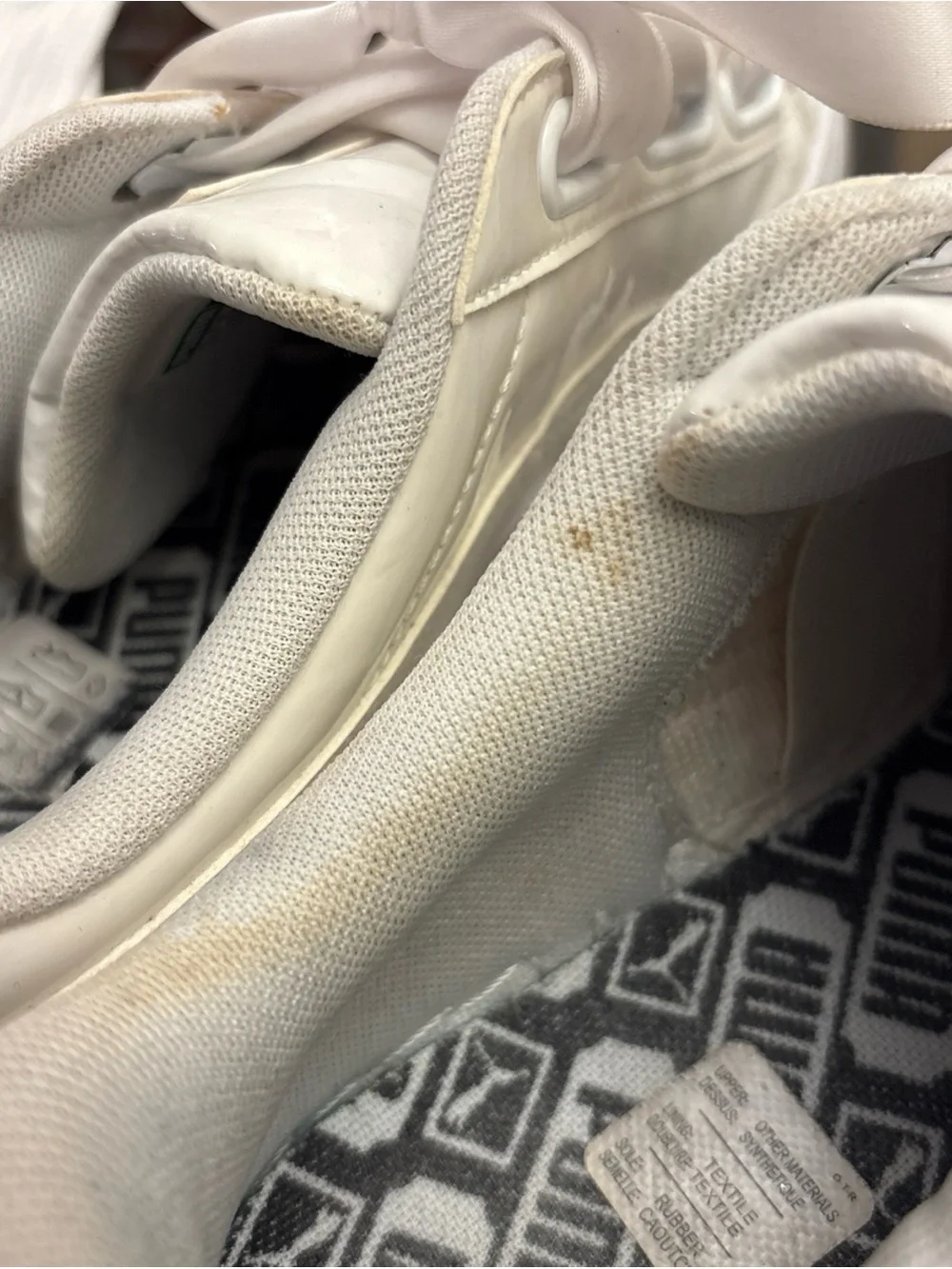 Puma White Patent Leather Sneakers with Satin Bow Laces size 9